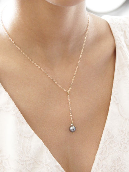Noa collier de mariage pendant chaîne et perle grise