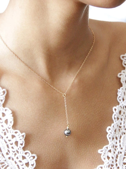 Noa collier de mariage pendant chaîne et perle grise