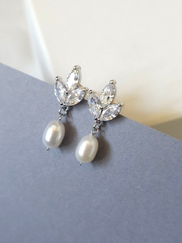 Clous d'oreilles zirconium et perles de culture - Prêt à porter bijoux mariage