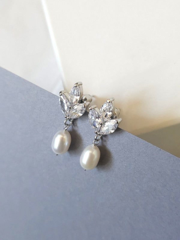Clous d'oreilles zirconium et perles de culture - Prêt à porter bijoux mariage