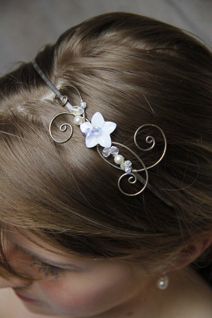Serre-tête headband mariage fleur de nacre et arabesques