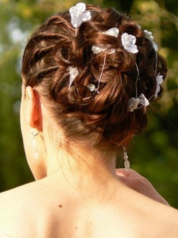 Vigne cheveux mariage, Fil à torsader pour coiffure parsemé de fleurs en satin de soie