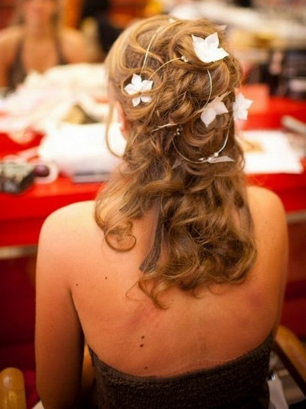 Vigne cheveux mariage, Fil à torsader pour coiffure parsemé de fleurs en satin de soie