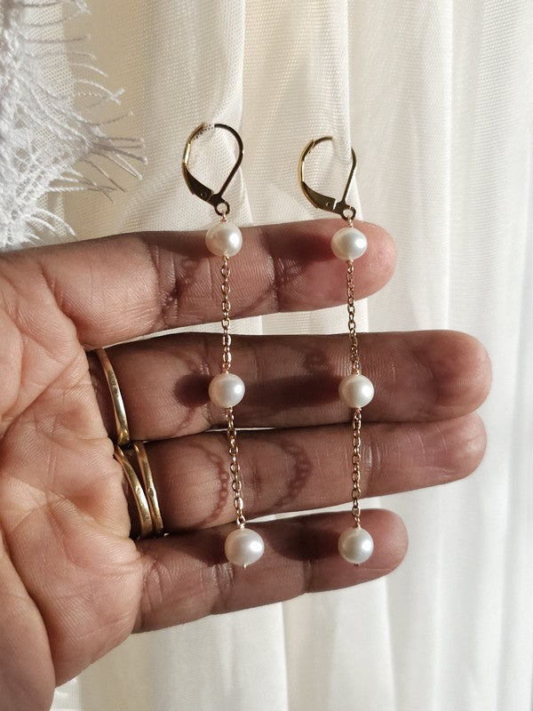 Boucles d'oreilles Hania, boucles d'oreilles mariage pendantes et perles