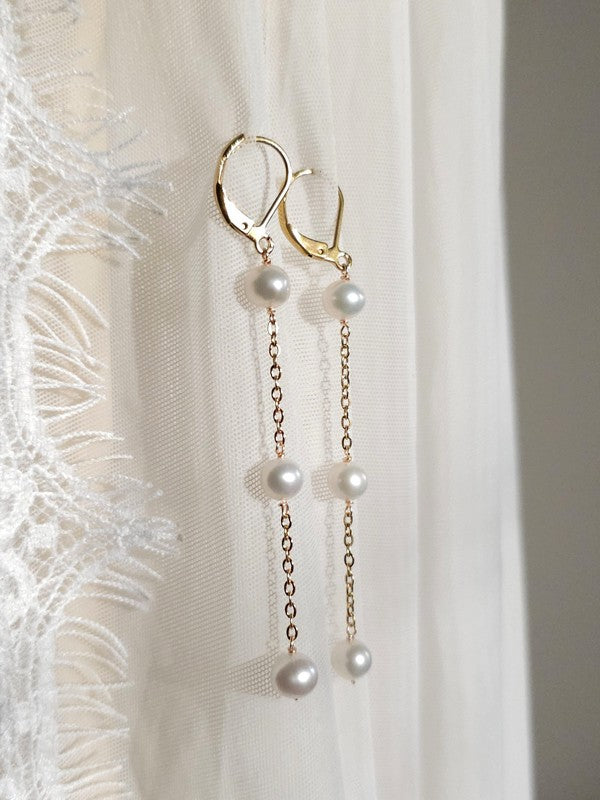 Boucles d'oreilles Hania, boucles d'oreilles mariage pendantes et perles