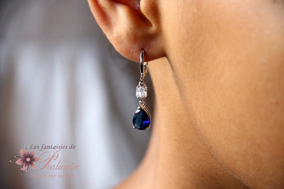 Boucles d'oreilles Emila de mariage bleu saphir