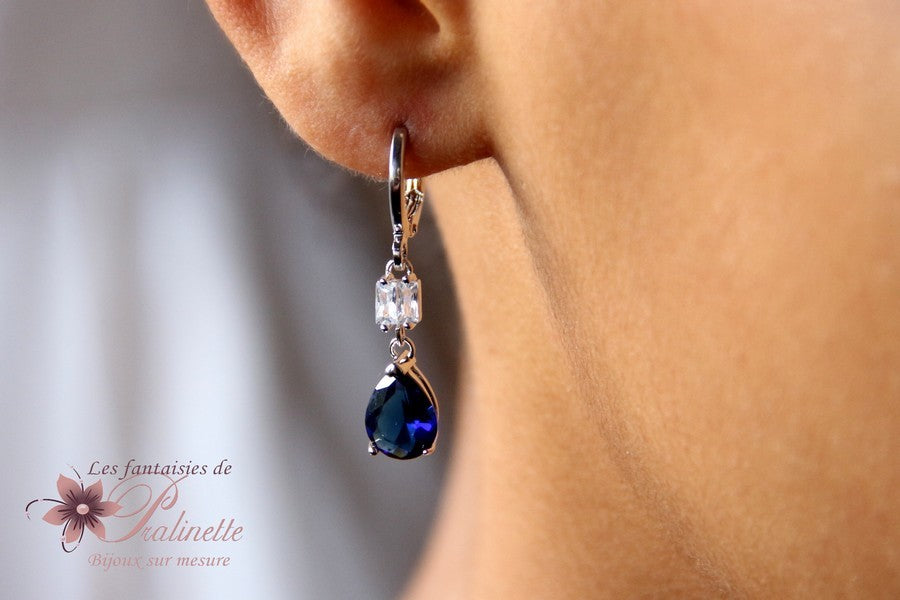 Boucles d'oreilles Emila de mariage bleu saphir