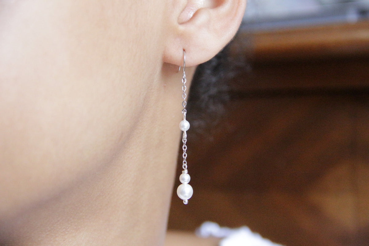 Boucles d'oreilles mariage pendantes perles Hera
