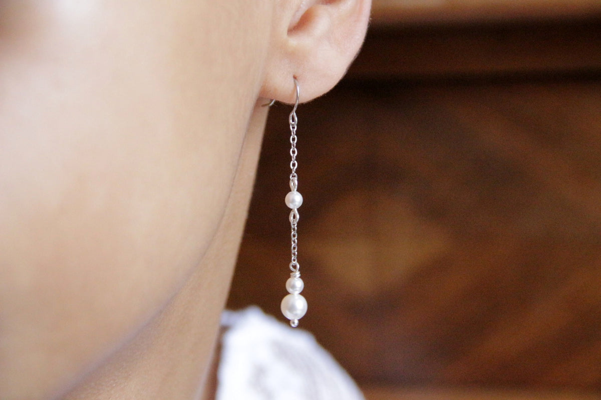 Boucles d'oreilles mariage pendantes perles Hera