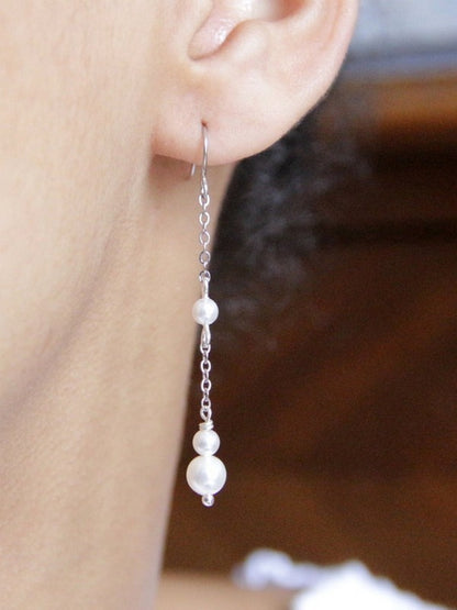 Boucles d'oreilles mariage pendantes perles Hera