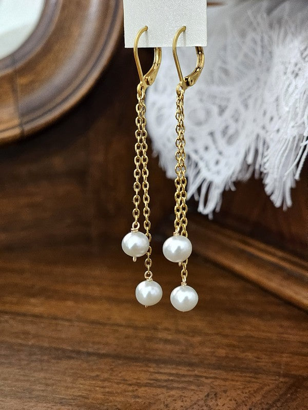 Bijou de mariage boucles d'oreilles Marsie 2 pendants - Perles de culture