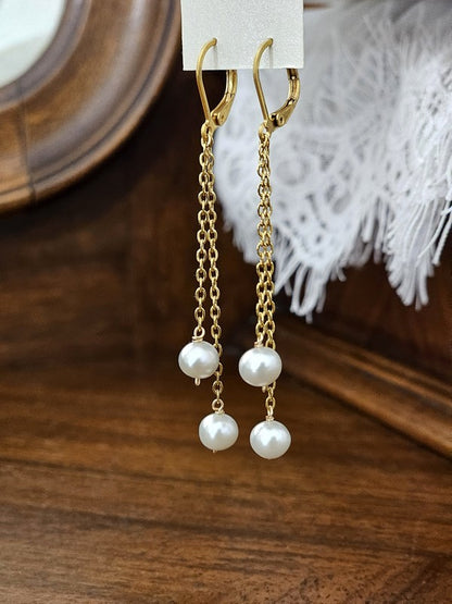Bijou de mariage boucles d'oreilles Marsie 2 pendants - Perles de culture