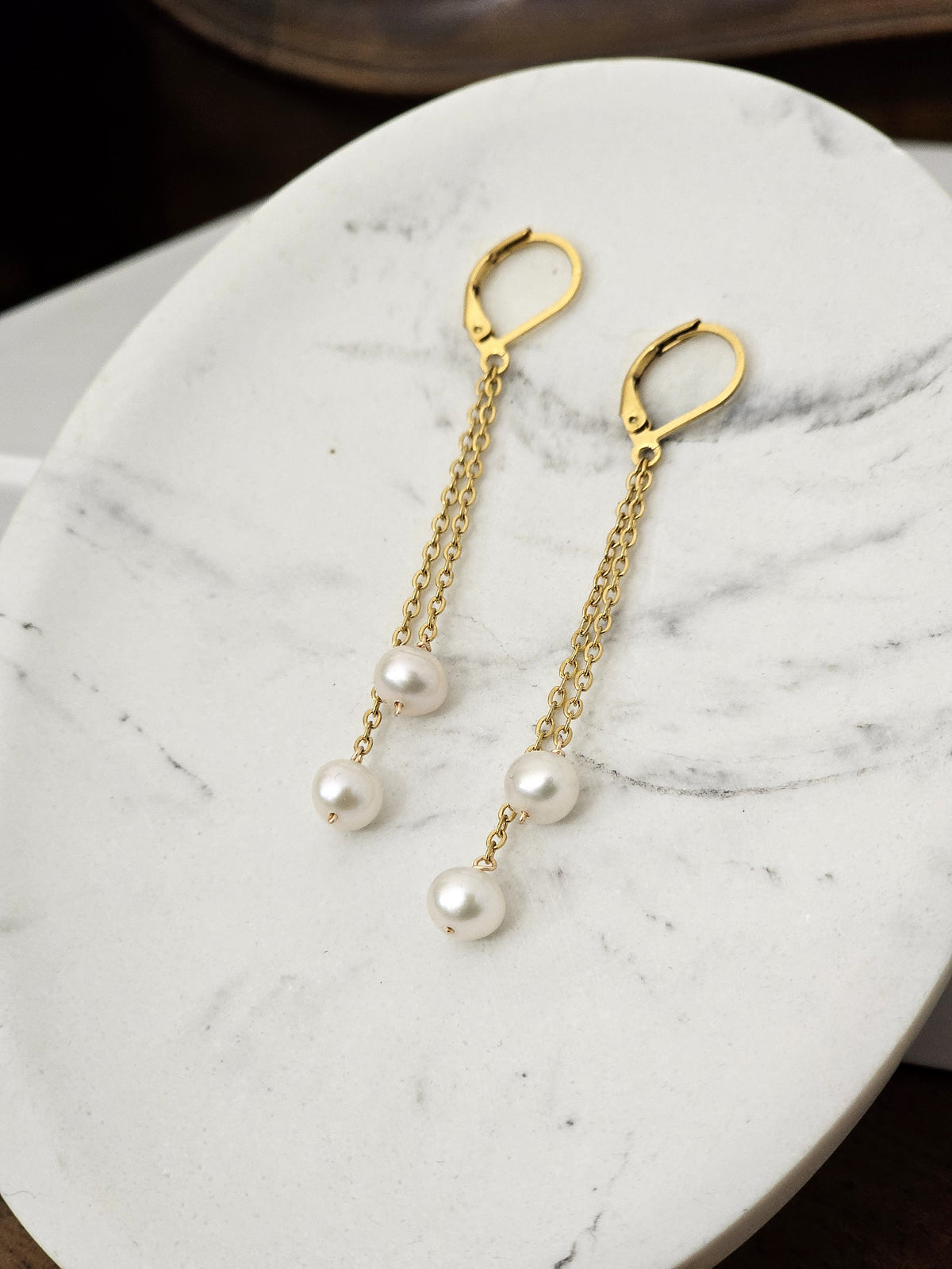 Bijou de mariage boucles d'oreilles Marsie 2 pendants - Perles de culture