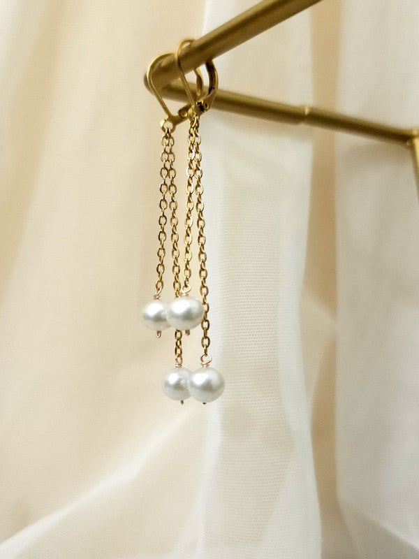 Bijou de mariage boucles d'oreilles Marsie 2 pendants - Perles de culture