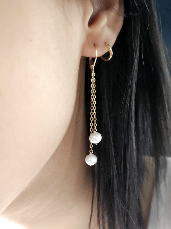 Bijou de mariage boucles d'oreilles Marsie 2 pendants - Perles de culture