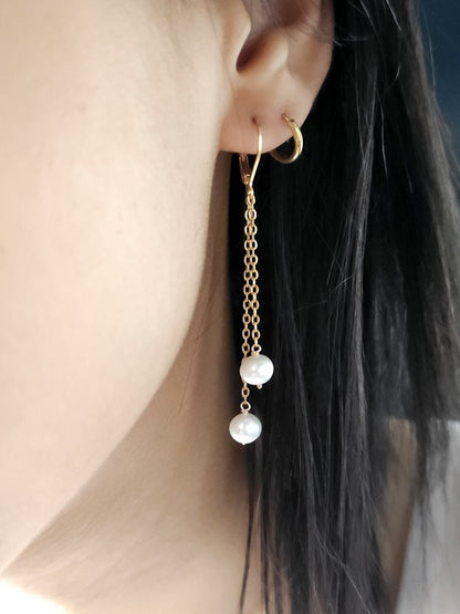 Bijou de mariage boucles d'oreilles Marsie 2 pendants - Perles de culture