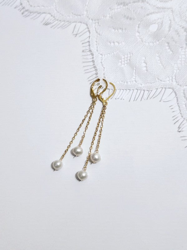Bijou de mariage boucles d'oreilles Marsie 2 pendants - Perles de culture