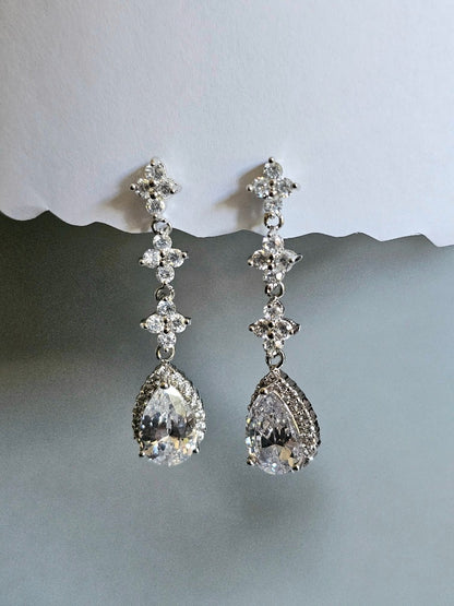 Boucles d'oreilles mariage pendantes oxydes de zirconium - Prêt à porter