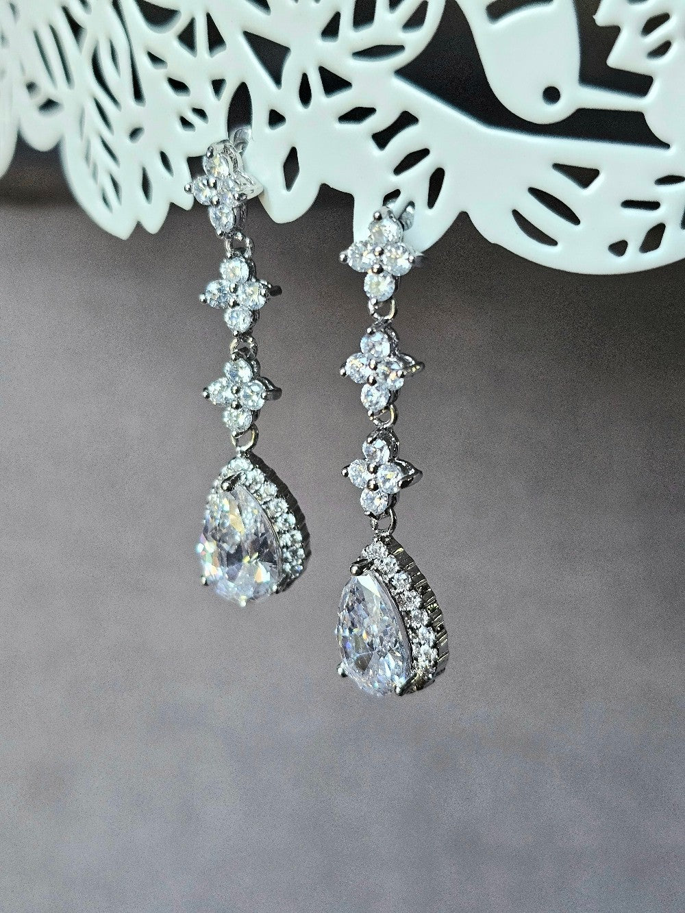 Boucles d'oreilles mariage pendantes oxydes de zirconium - Prêt à porter