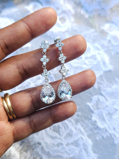 Boucles d'oreilles mariage pendantes oxydes de zirconium - Prêt à porter