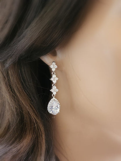 Boucles d'oreilles mariage pendantes oxydes de zirconium - Prêt à porter
