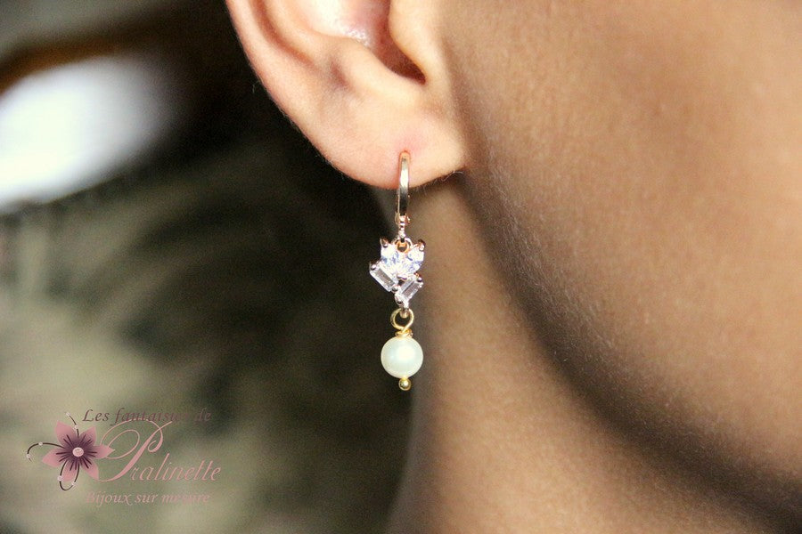 Boucles d'oreilles mariage Pacôme strass baguettes et perles