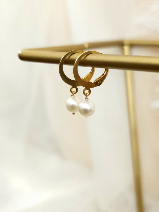 Boucles d'oreilles mariage une perle Monika courte
