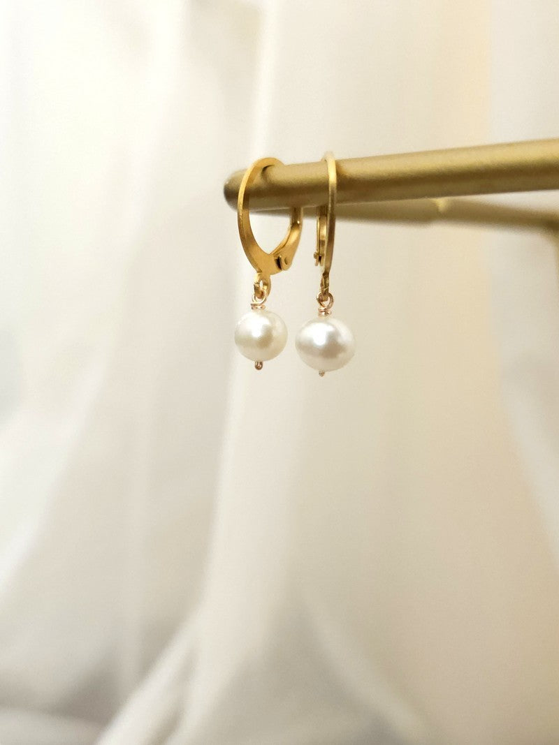 Boucles d'oreilles mariage une perle Monika courte