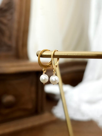Boucles d'oreilles mariage une perle Monika courte