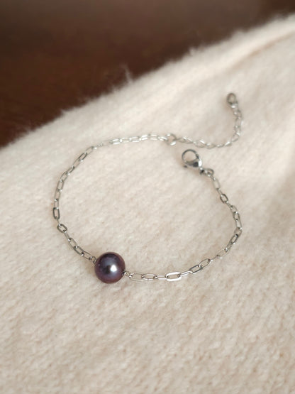 Bracelet Arya perle d'eau douce aubergine et acier inoxydable argenté