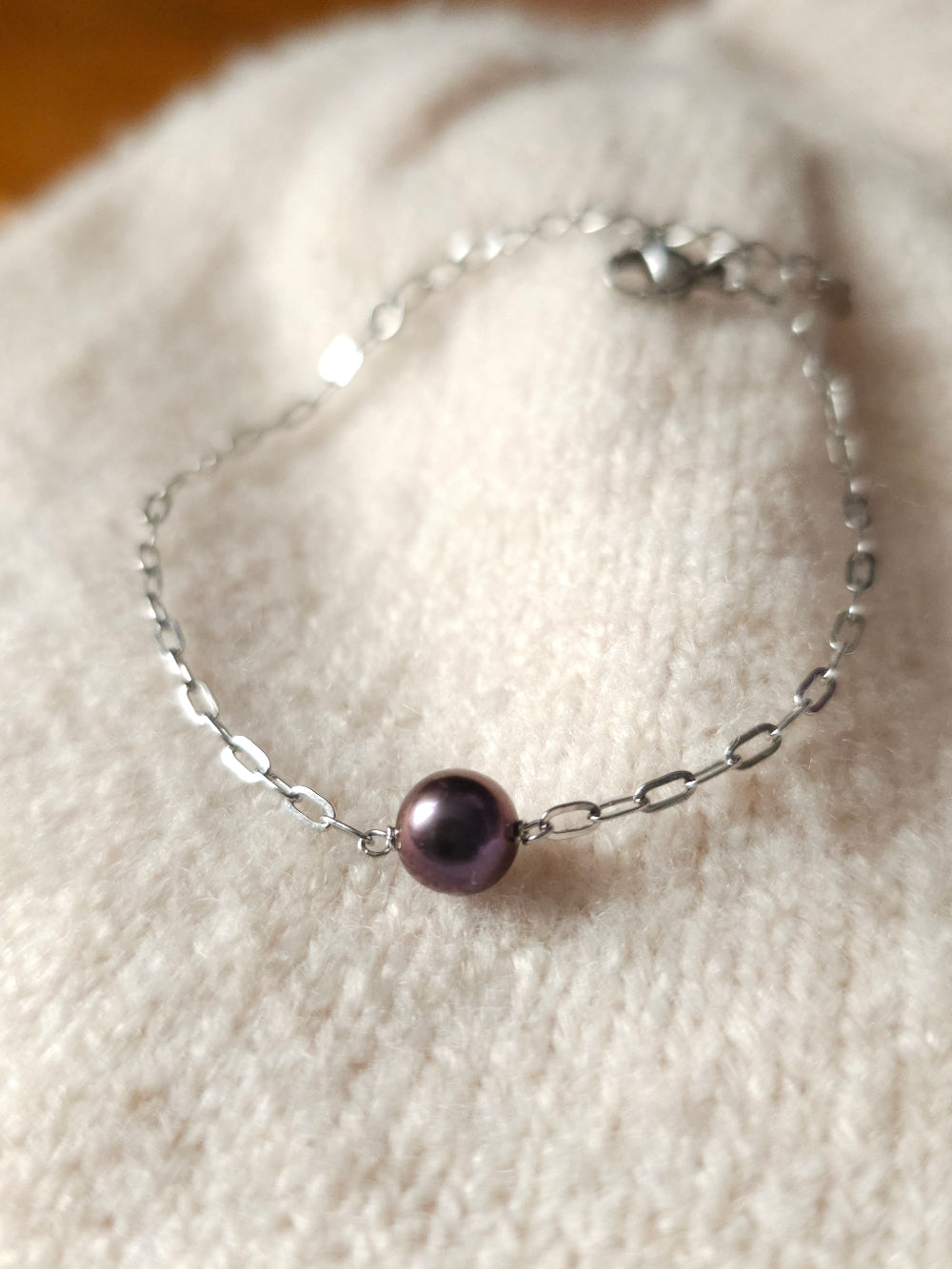 Bracelet Arya perle d'eau douce aubergine et acier inoxydable argenté