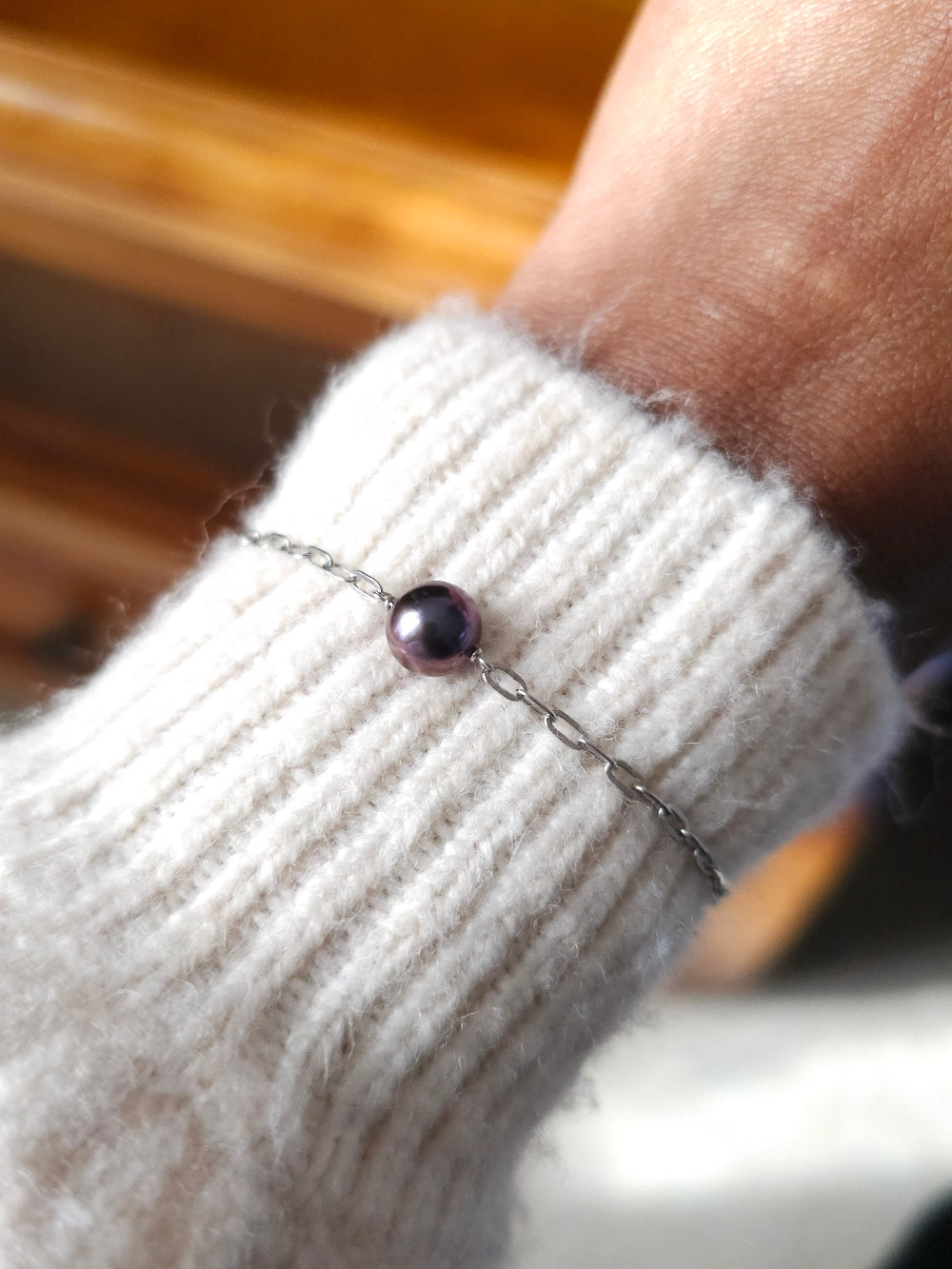 Bracelet Arya perle d'eau douce aubergine et acier inoxydable argenté