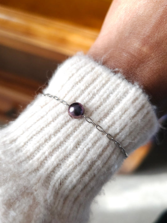 Bracelet Arya perle d'eau douce aubergine et acier inoxydable argenté