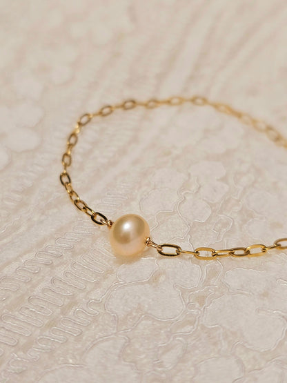 Bracelet Arya perle d'eau douce pêche et acier inoxydable argenté