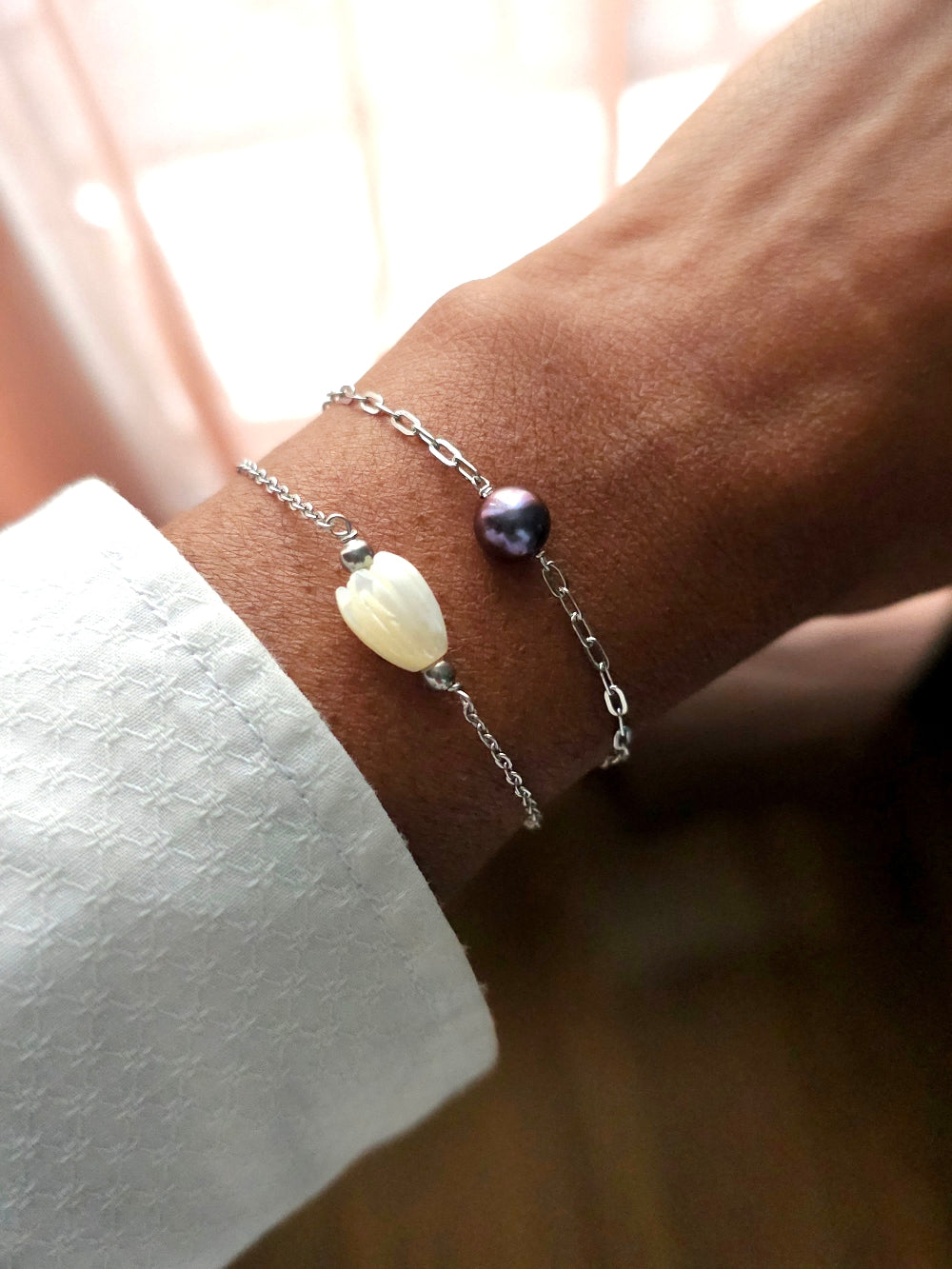 Bracelet Arya perle d'eau douce aubergine et acier inoxydable argenté
