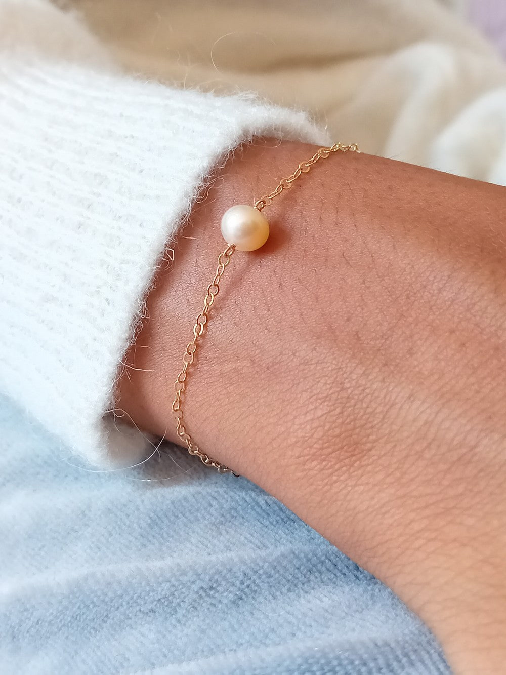 Bracelet Nilé gold filled et perle de culture couleur pêche