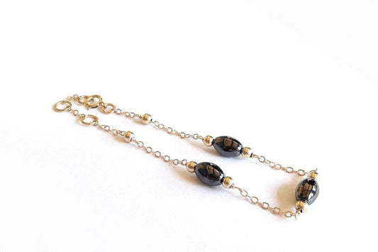 Bracelet Ema perles grains de riz hématite et gold filled