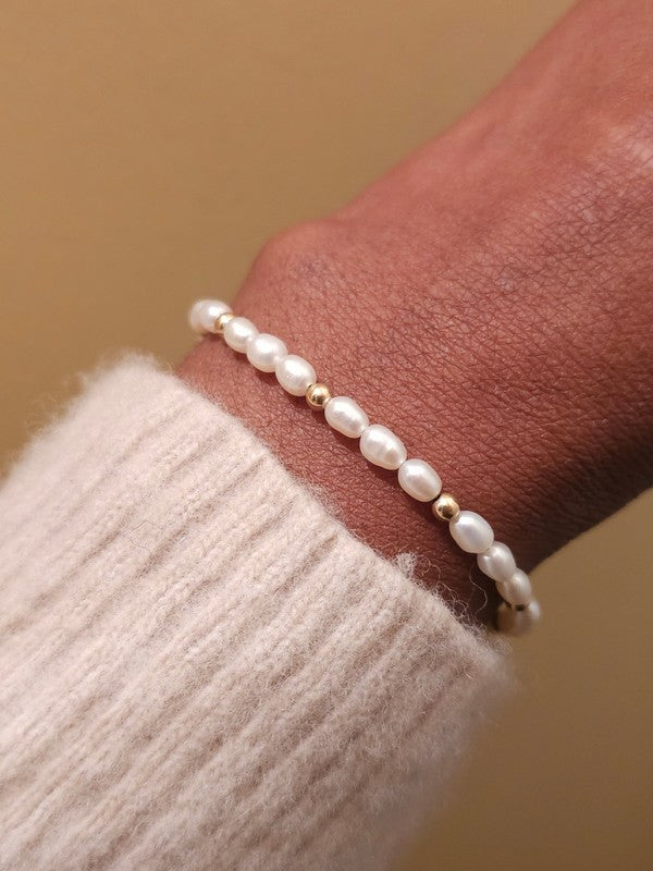 Bracelet perles de culture grains de riz et perles gold filled Kelane