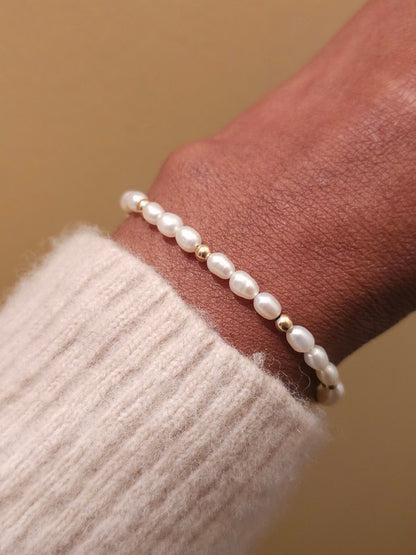 Bracelet perles de culture grains de riz et perles gold filled Kelane