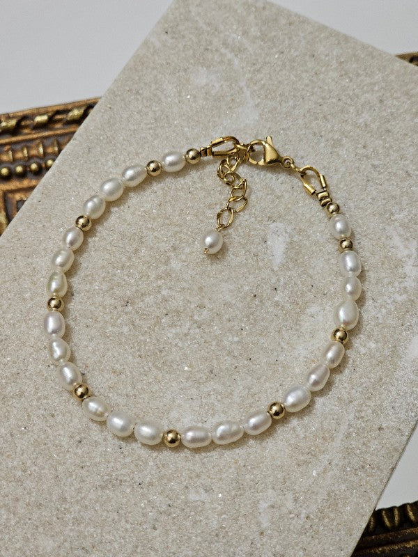 Bracelet perles de culture grains de riz et perles gold filled Kelane