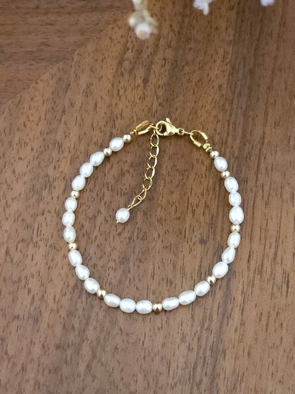 Bracelet perles de culture grains de riz et perles gold filled Kelane