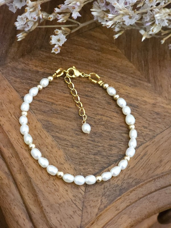 Bracelet perles de culture grains de riz et perles gold filled Kelane
