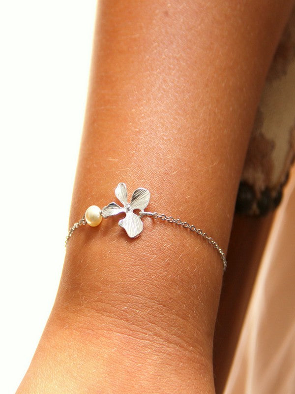 Bracelet de mariage orchidée et perle