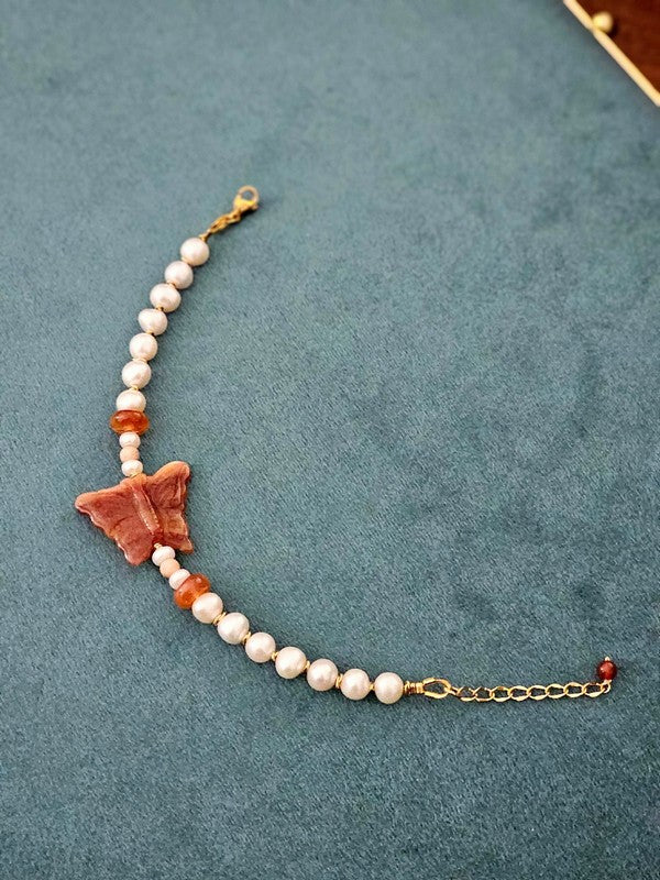 Bracelet Amael papillon cornaline et perles de culture