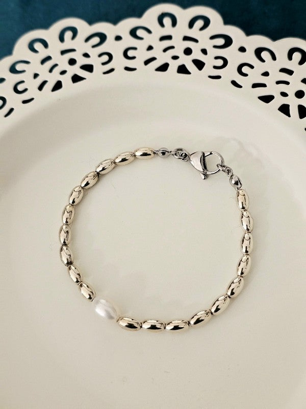 Bracelet Nessim perle de culture et grains de riz argent