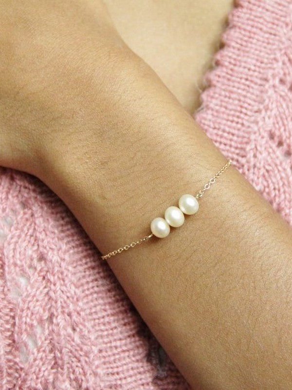 Bracelet gold filled trio perles de culture couleur pêche