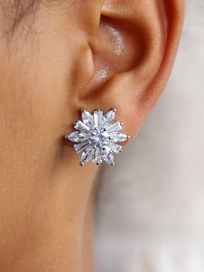 Clips d'oreilles mariage non percées strass, boucles d'oreilles mariage flocon fleur des neiges - Prêt à porter
