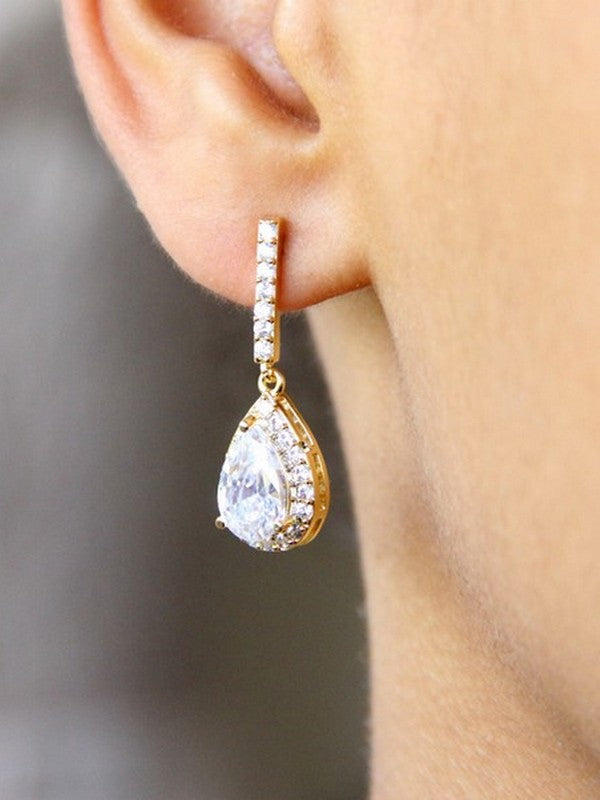 Boucles d'oreilles mariée strass et gouttes Jeanne, bijou mariage en oxydes de zirconium