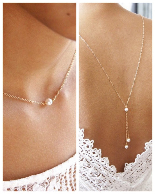Parure bijoux mariage Ethan collier de dos et boucles d'oreilles