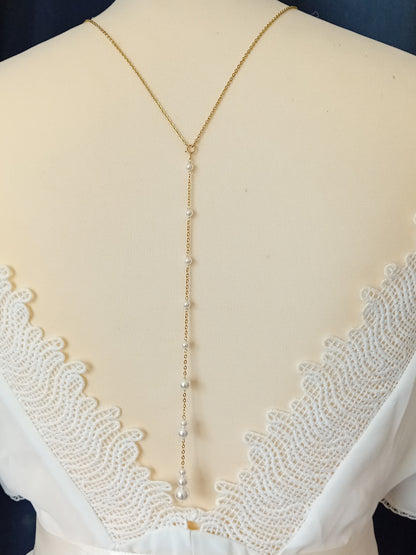 Collier bijoux mariage dos nu perlé, doré Dan - Prêt à porter